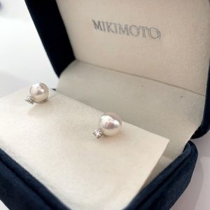 Mikimoto Akoya Cultured Pearl and Diamond Stud Earrings - 18K White Gold